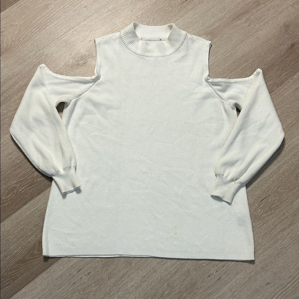 Unbranded Mock Neck Soft White Open Cold Shoulder Sweater sz L/XL